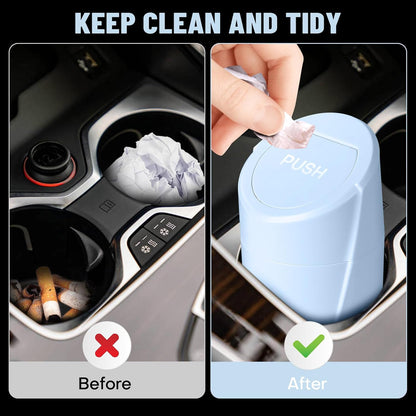 Car Trash Can Bin with Lid - Car Garbage Can Cup Holder - Pink Mini Leakproof Vehicle Garbage Bin with 20pcs Trash Bags - Automobile Organizers and Storage for Front Back Seat Accessories
