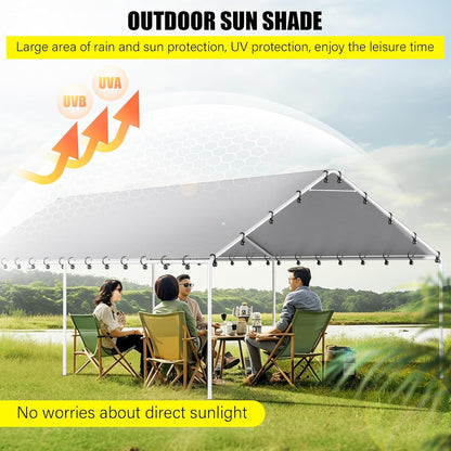 10 x 20 Ft Carport Replacement Canopy Cover Garage Top Tent Shelter Tarp with Free 48 Ball Bungee Cords,White(Only Cover, Frame Not Include)