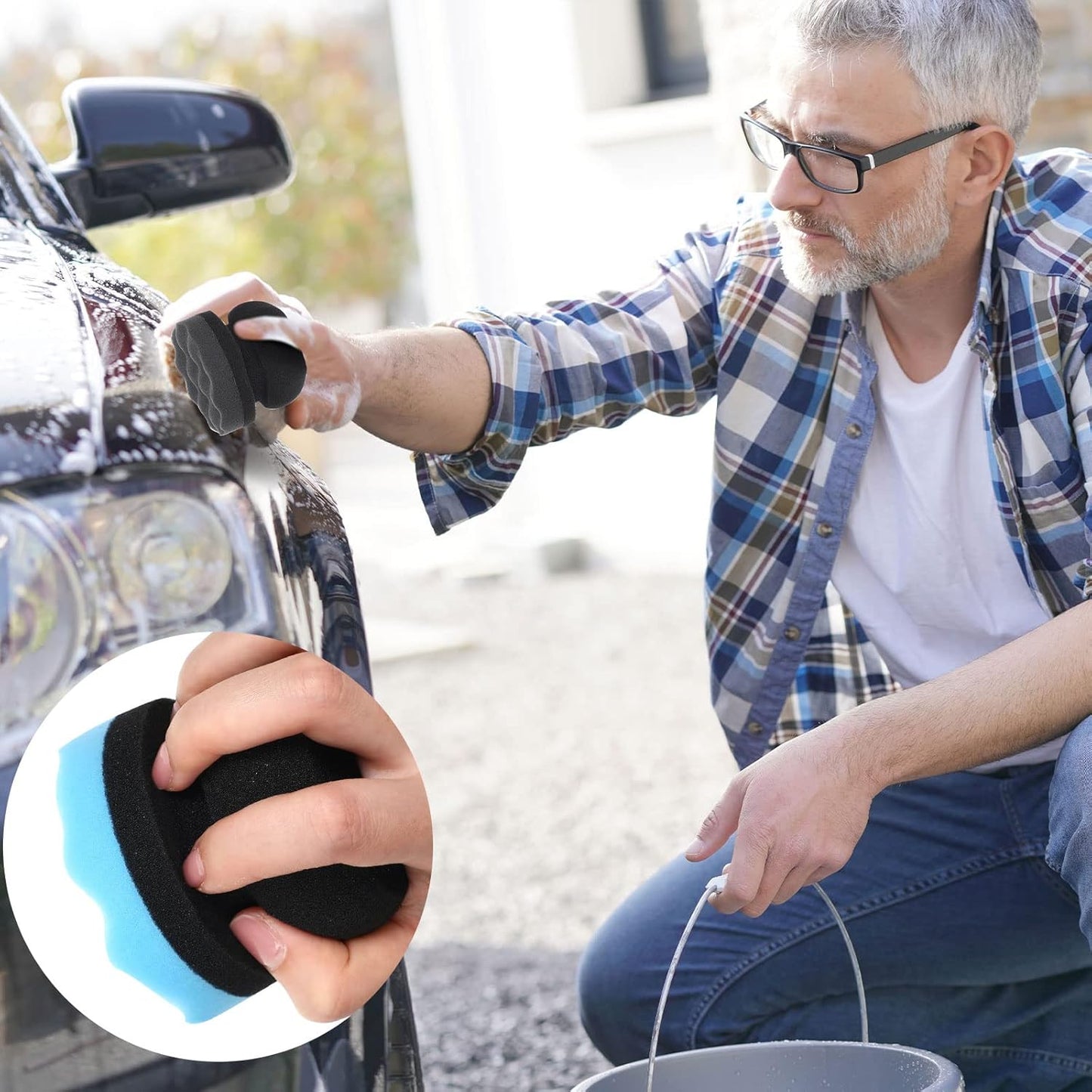 BBTO 6 Pcs Tire Hex Grip Dressing Applicator Washable Shine Applicator Dressing Pad Car Detailing Foam Sponge Reusable Cleaner Sponge for No Slip Tire