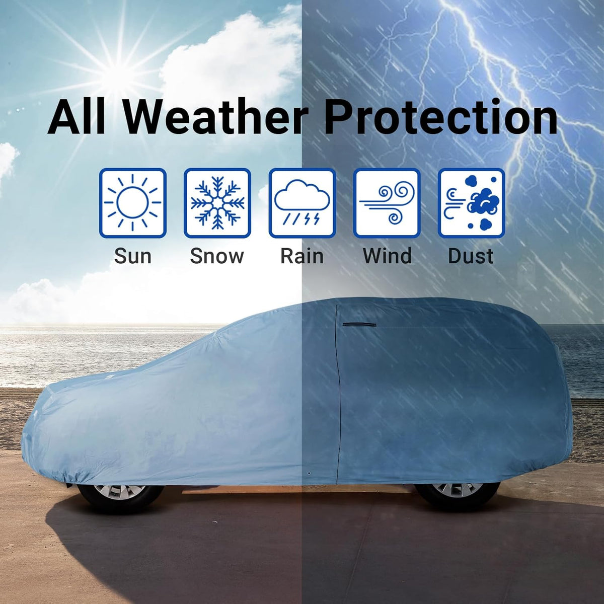 iCarCover 15-Layer Car Cover Waterproof All Weather | Premium Quality Car Covers for Automobiles, UV Protection, El Camino, Impala, Bel Air, Monte Carlo, Galaxie, Charger, Size C21 (See Size Chart) - Colors C