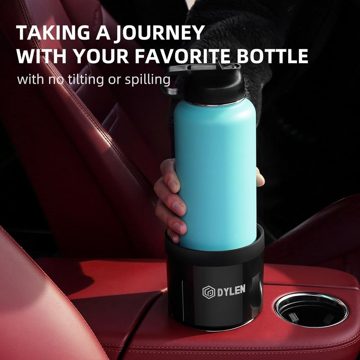 DYLEN Car Cup Holder Expander, Cup Holder Extender Adapter for Car with Expandable Insert, Compatible with Yeti 20/26/30oz, Hydroflask 32/40oz, Large Water Bottles in 3.0"-4.1"