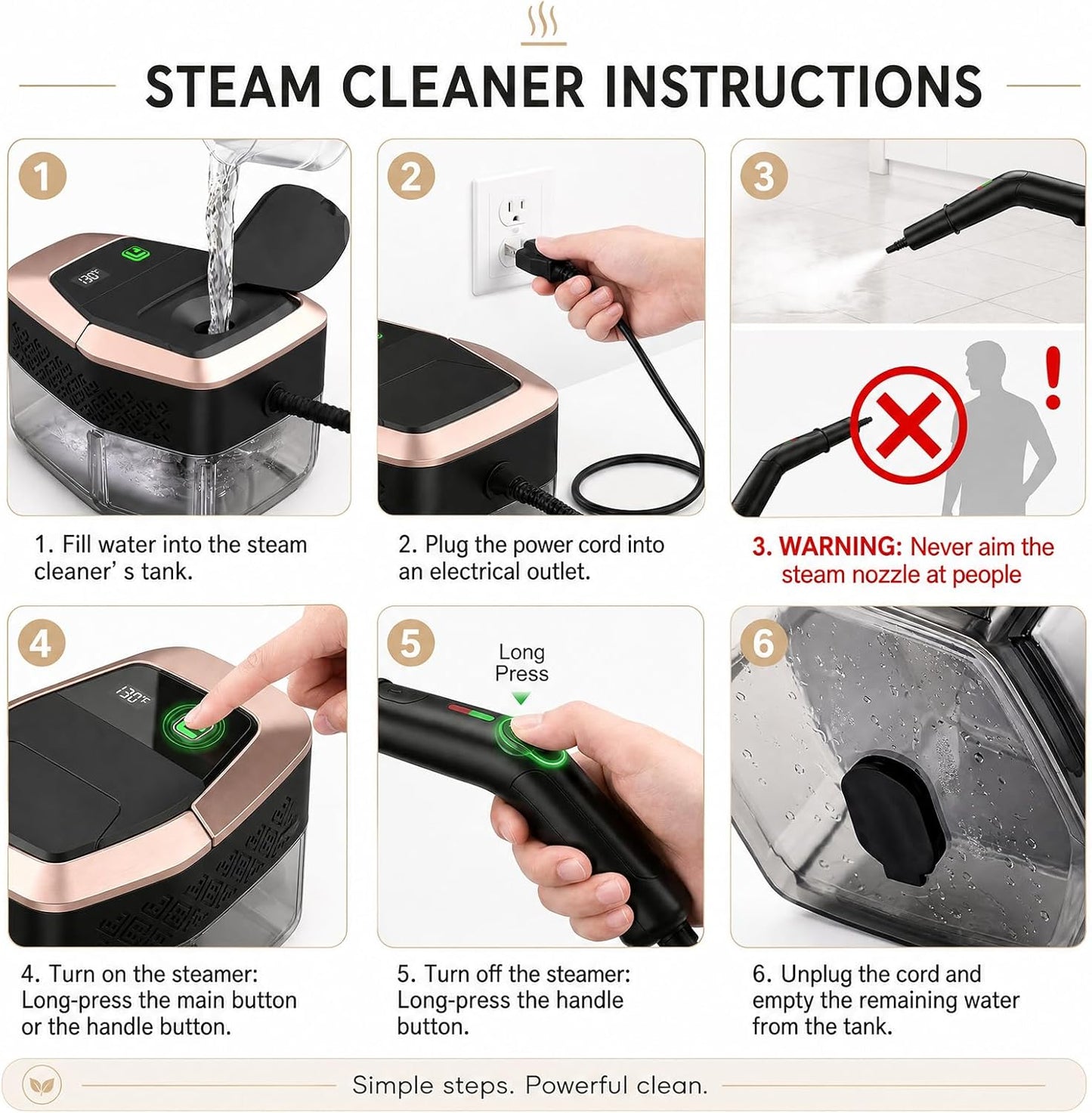 Steam Cleaner, 3 Level Adjustable Pressurized Steam Cleaner for Home, 15s Heat-Up Handheld Steamer for Cleaning, 1.9 Qt Tank Portable Steam Cleaner for Car, Home, Tile, Grout, Rose Gold