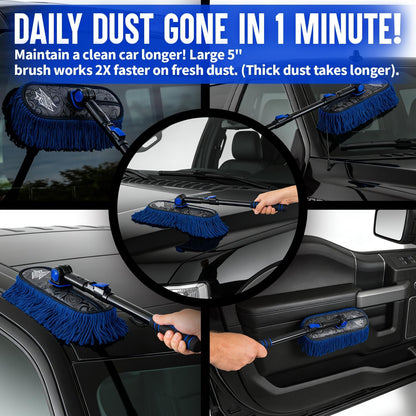 Flash Dog Car Duster Exterior with Car Duster Interior Wax Cotton Hair Scratch Free Cleaning for Cars, SUVs, Trucks | Waterless Dust Remover & Detailing Brushes Set with Storage