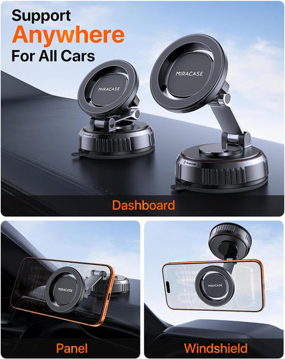 Miracase for MagSafe Car Mount[3600gf Strong Magnet & 89+LBS Suction Base]Vacuum Magnetic Phone Holders for Your Car, 360° Adjustable Dashboard & Windshield Mount with Dash Accents for All Smartphones