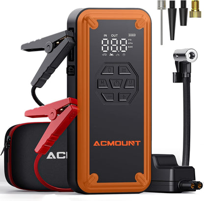 W160 Jump Starter with Air Compressor, 5000A Portable Car Jump Starter 150PSI Tire Inflator/Air Pump, 12V Battery(Up to 9L Gas/8L Diesel Engine) Jump Pack Car Emergency Kit Idea Gift for Man (Silver)