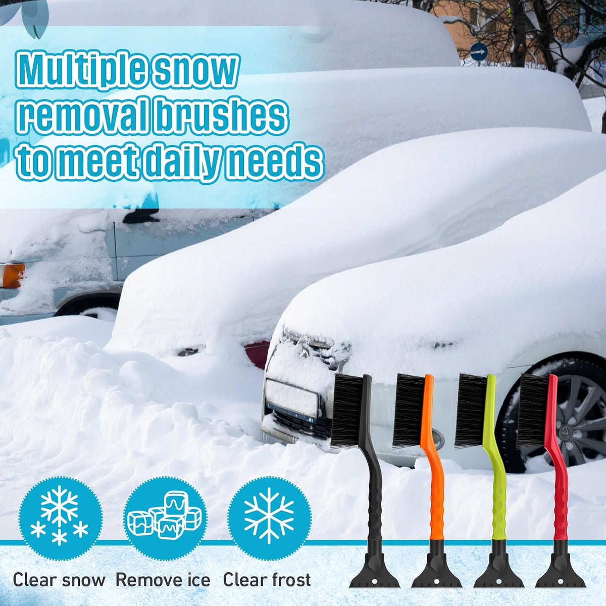 Uiifan 12 Pcs 16 Inch Winter Car Snow Brush Set Ice Scraper and Snow Brush for Car Windshield, Soft Bristle Head, 2 in 1 Winter Removal Tool for SUV and Truck Multi Functional Accessories Gift
