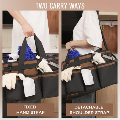 SCAVATA Wearable Cleaning Caddy Organizer with Handle & Shoulder Straps for Housekeepers, Under Sink & Car Cleaning Tool Organizer Bag with 4 Foldable Dividers (Green)