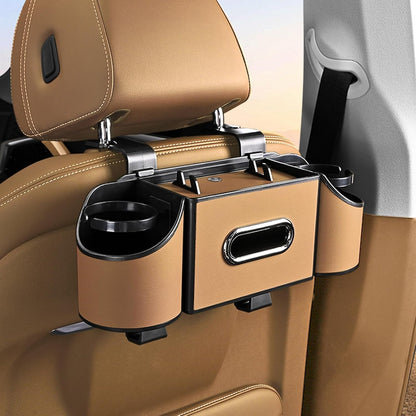 Back Seat Car Organizer,4 in 1 Multifunctional Car Back Seat Storage Box with Drink Cup Holder Tissue Box, for Hold Phone,Snacks, Drinks, Handbag-Black