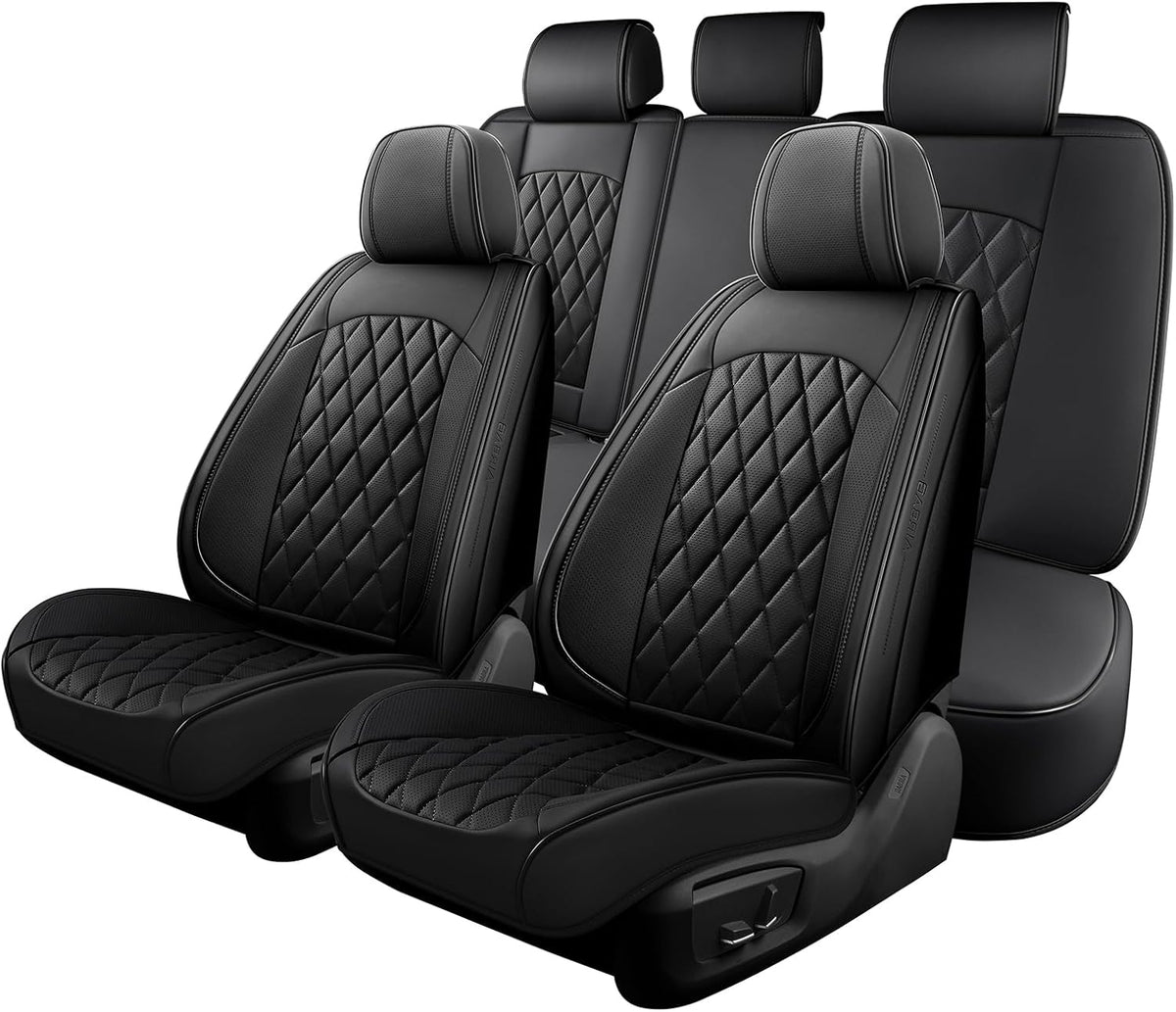 Car Seat Covers Full Set, Pink Leather Seat Covers for Car 5 Seats, Waterproof Car Seat Protector Front Seats Back Seat Cover, Automotive Carseat Cover Universal Fit for Most Cars SUV
