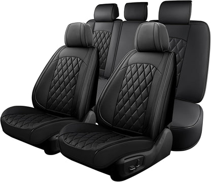 Car Seat Covers Full Set, Pink Leather Seat Covers for Car 5 Seats, Waterproof Car Seat Protector Front Seats Back Seat Cover, Automotive Carseat Cover Universal Fit for Most Cars SUV