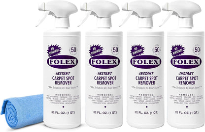 FOLEX Instant Carpet Spot Remover 32 oz – Powerful Stain Remover for Carpets, Upholstery & Rugs – Eliminates Pet Stains, Grease, Red Wine, Food, Makeup & More – With Reusable Cleaning Cloth - 1 Pack