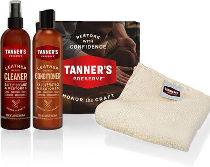 Tanner's Preserve Leather Cleaner & Conditioner Duo Pack, Cleans, Rejuvinates & Restores Finished Leather, Use for Cars, Furniture & More, 2X 8 Fl Oz