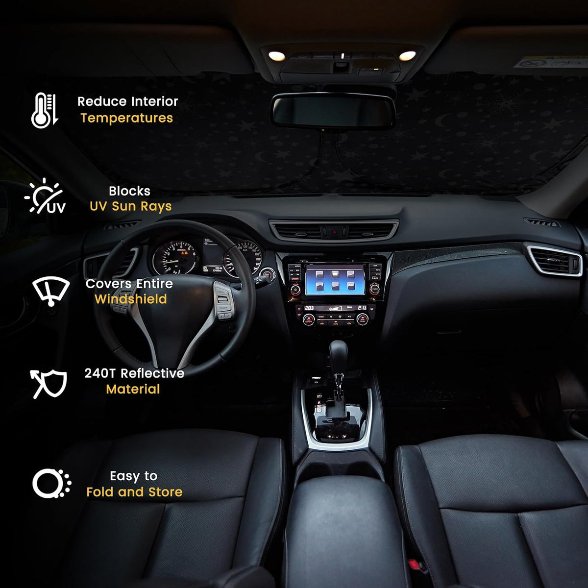 Iridescent Sun Shade for Car Windshield, Foldable Universal Car Windshield Upgrade Sunshade Enhanced UV Rays Reflective Sun Visor Shade Keeps Vehicle Cool