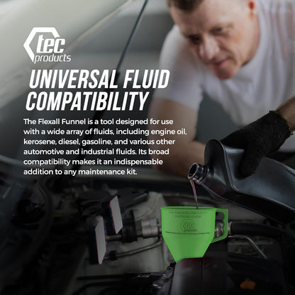 TEC Products FlexAll Long Flexible Funnels - Automotive Oil Funnel with Hose, Durable Nitrile Rubber for Oil Change, Transmission Funnel Fluid, Diesel, Fuel, Gas - Made in USA - Red (16 x 5 Inches)