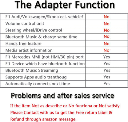 Yoper Bluetooth Kit for Mercedes-Benz MMI Car Interface Adapter | iPhone Android iPod Compatible, Music Integration, AUX Connector