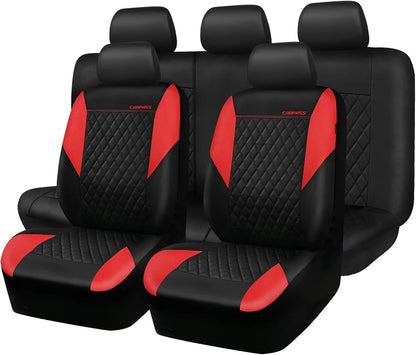 CAR PASS Quilting Leather Seat Cover Two Front Seats Only, Universal Fit Automotive Front Seat Covers Waterproof Deluxe PU Premium Vinyl Luxury for Cars Sedan Van SUV Airbag Compatible 2 Pieces,Black
