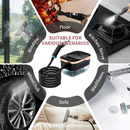Handheld Steam Cleaner, 4 Bar Pressurized steam cleaner with 11 Accessories,15s Fast Heat-Up & 6-Level Adjustable,1500W Steamer for Cleaning Grout,Grease,Tile, Couch, Car Detailing, Windows & Floors