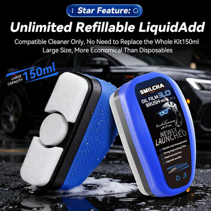 New Upgrade 3.0 Automotive Oil Film Cleaning Brush for Car Windows - Clear Vision Windshield Cleaner with Anti-Rain & Anti-Fog Coating for Improved Clarity and Safer Driving (2PCS)