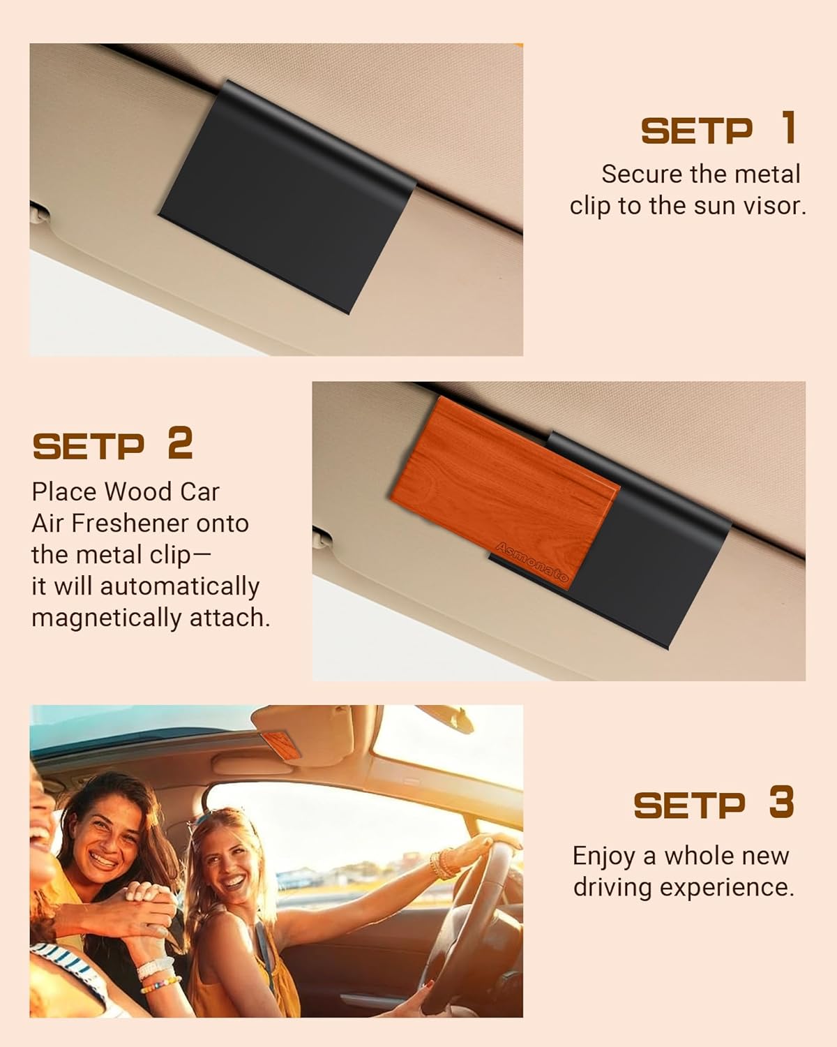 Car Air Freshener Wood Air Freshener for Visor Clip Long Lasting Car Odor Eliminator Scent Diffuser for Cabin 2 Metal Clips Variety 3 Pack(Grove-Open Air-Pine)