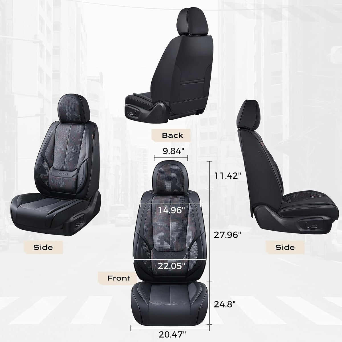 Coverado Seat Covers Full Set, Black Seat Covers for Cars 5 Seats, Car Seat Protector, Waterproof Nappa Leather Car Seat Cushion, Front and Rear Car Seat Cover Fit for Most Sedans SUV Pick-up Truck - Colors B
