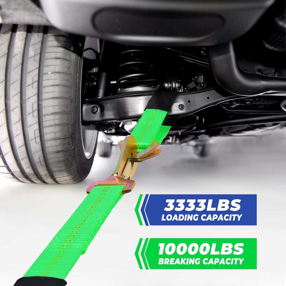 Trekassy Car Tie Down Straps for Trailers with Snap Hooks, Ratchet Straps for Car, Truck, UTV & More, 10000 lb Break Strength, Includes (8) Axle Straps
