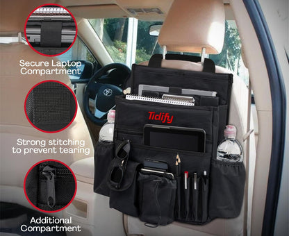 Tidify Back Seat Car Organizer with Dedicated Tablet and Laptop Storage Stabilizing Side Straps Soft Adjustable Shoulder Strap and Hardened Buckles Your Office Away from Office