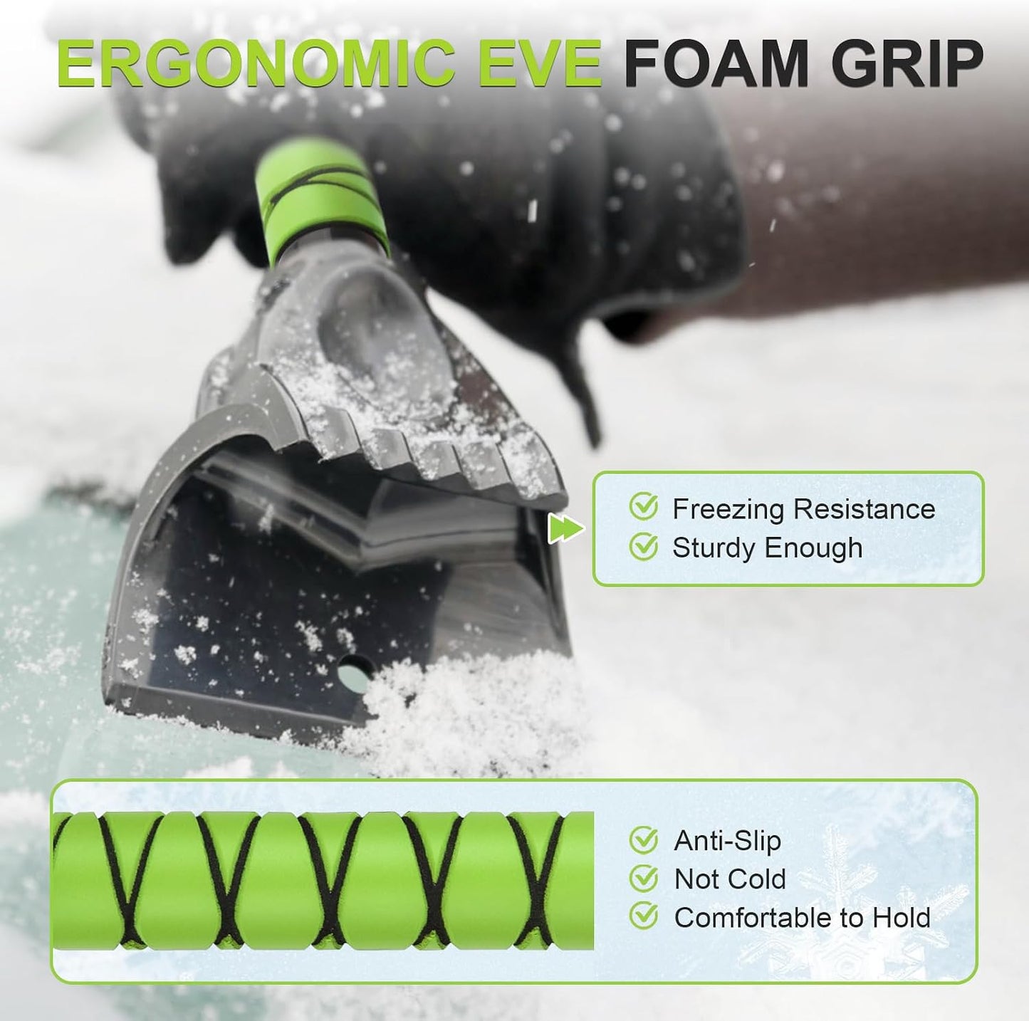 43" Ice Scraper for Car Windshield, Snow Brush with Squeegee, 3 in 1 Snow Removal for Cars with Foam Grip and 180° Pivoting Brush Head for Auto Truck SUV