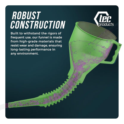 TEC Products FlexAll Long Flexible Funnels - Automotive Oil Funnel with Hose, Durable Nitrile Rubber for Oil Change, Transmission Funnel Fluid, Diesel, Fuel, Gas - Made in USA - Red (16 x 5 Inches)