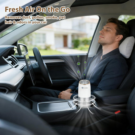 Aucleia Mini Portable Air Purifier with True H13 HEPA Filter, Car Air Purifier for Travel and Office to Remove Pet Hair and Odor Smoke Dust and Pollen, Aromatherapy Function White Gray