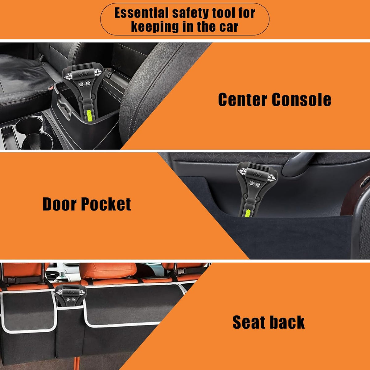 Car Safety Hammer, 2PCS Black 3-in-1 Emergency Escape Tool with Window Breaker and Seat Belt Cutter, Safety Emergency Car Escape Tool for Car, Office, Home