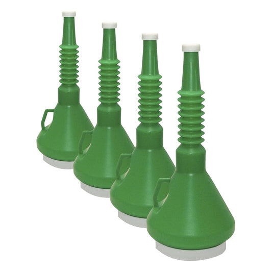 Funnel King 32140 Double Capped Storage Funnel, 1-1/2 Quart, Green, Chemical Resistant Polyethylene, 4 in Top ID, 1-1/8 in Spout OD, 13-1/4 in Height (32140)