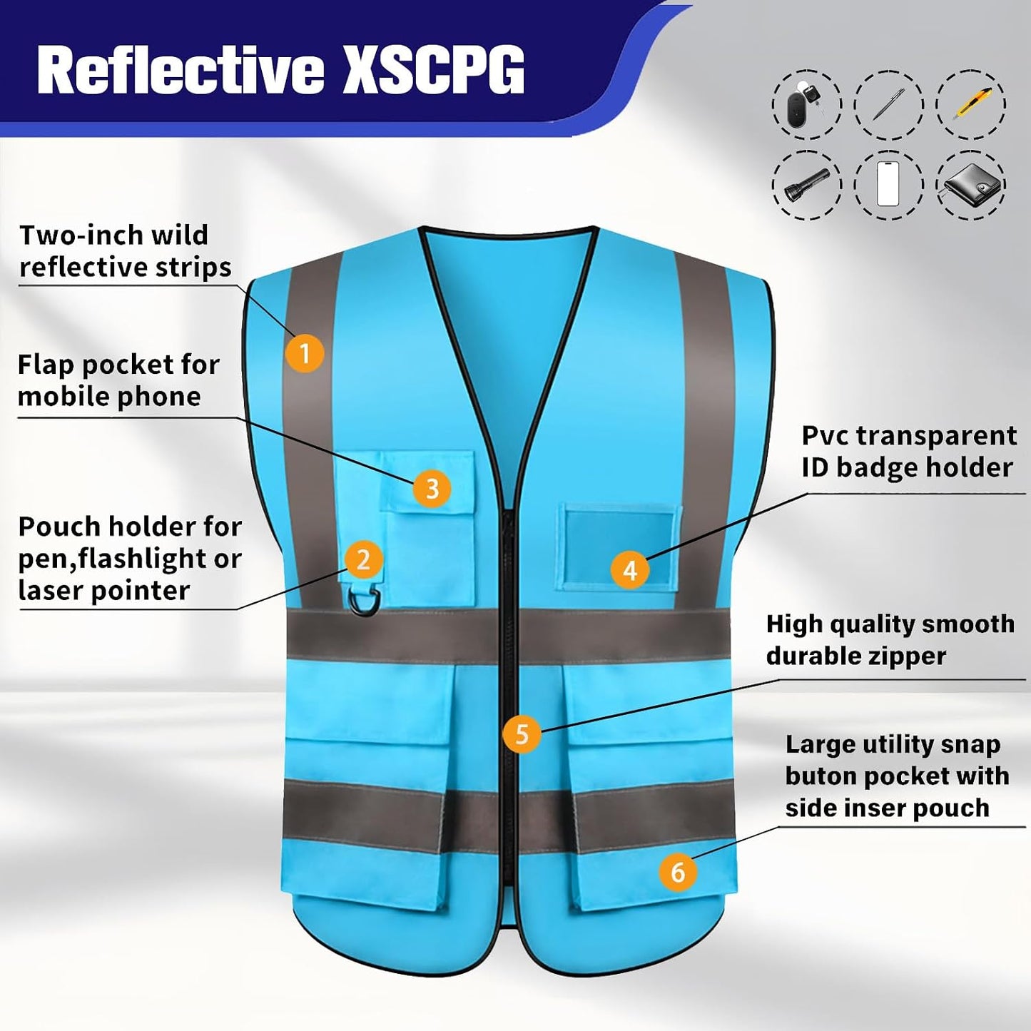 Safety Vests 20 Pack,Hi Vis Construction Vest with 5 Pockets and Zipper,Reflective Vest for Men Women Work One Size