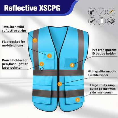 Safety Vests 20 Pack,Hi Vis Construction Vest with 5 Pockets and Zipper,Reflective Vest for Men Women Work One Size