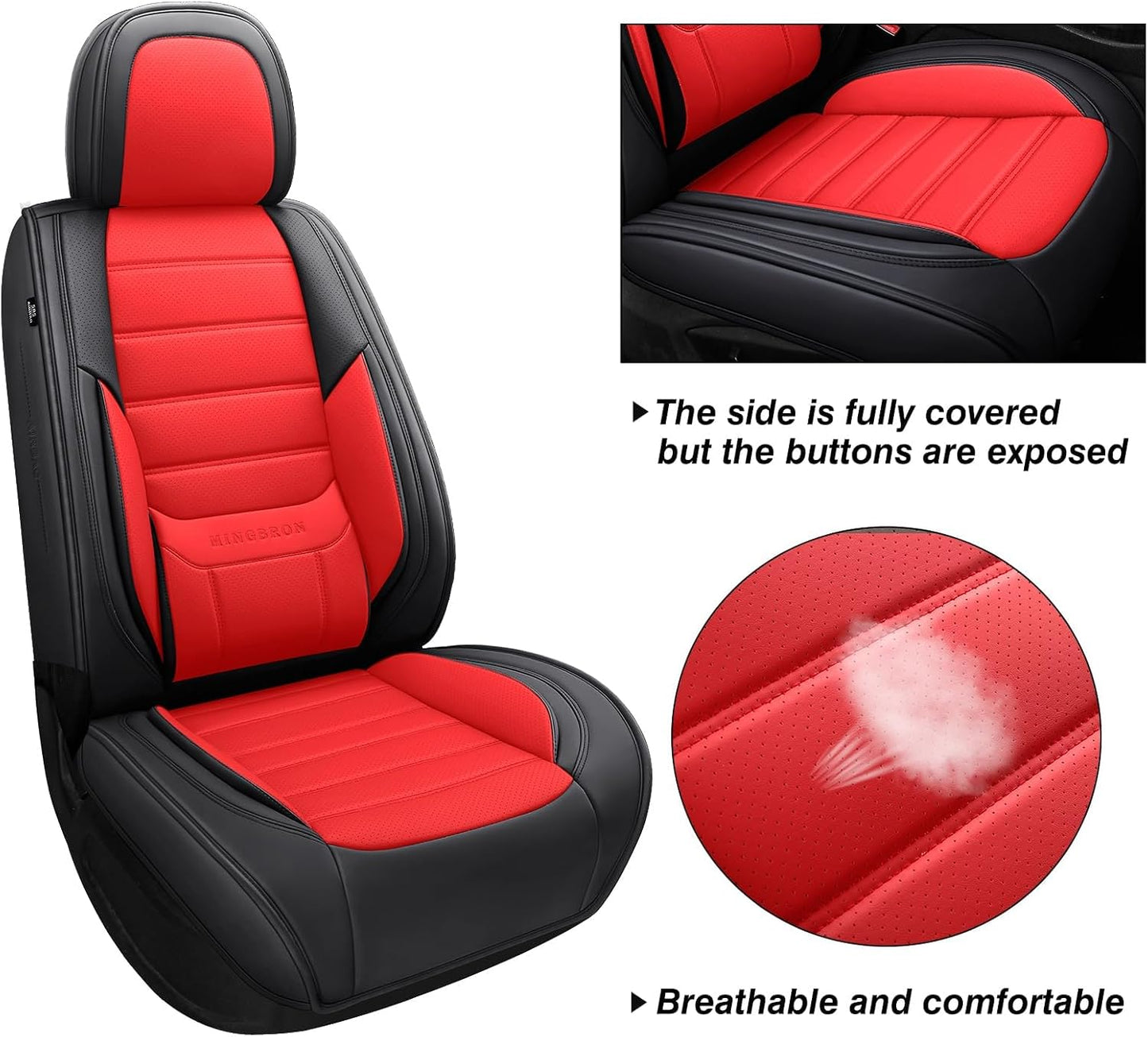 MINGBRON Car Seat Cover Full Set, Leather Car Seat Cover, Waterproof Seat Covers, Car Seat Cushion, Nappa Leather Seat Covers Car Seat Protector Universal Fit Most Cars Black