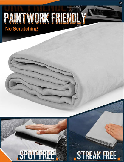 Premium Absorbent Car Drying Chamois Cloth Shammy Towel, 26''x17'' Large, Reusable for Vehicle, Bathroom, Dust Remove, No Spots/Streak/Scratch, Blue