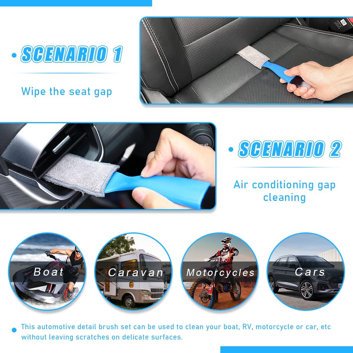 Ziciner 2 PCS Double Head Brush for Car Clean, Soft Auto Interior Duster Detailing Brushes, Universal Vehicle Dashboard Screen, Air Vents, Computer etc Cleaning Tool Accessories (Black)