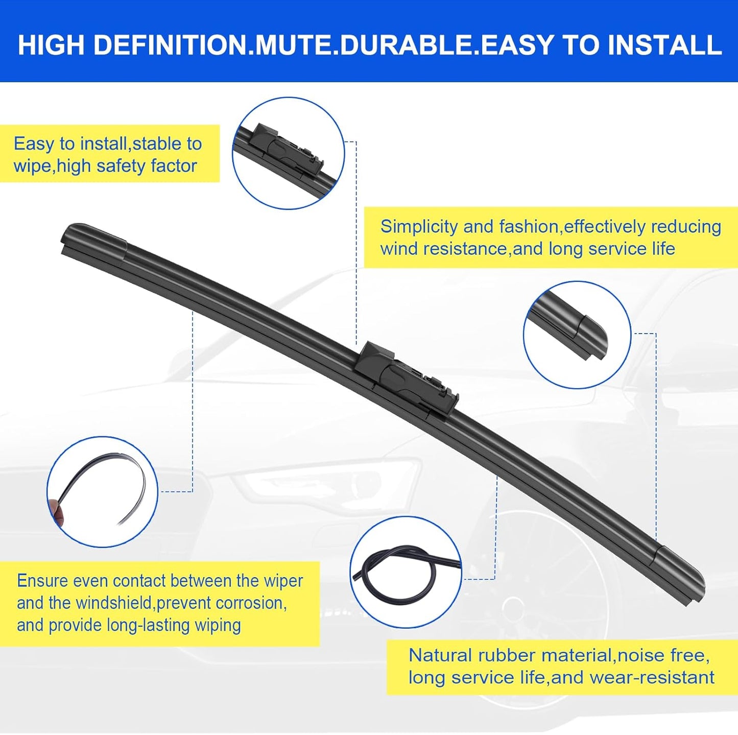 ANIKLUIM® 28"+28" Wiper Blades with 16" Rear Wiper Blade Set Replacement for 1996-2007 Caravan Town & Country Windshield Wipers Original Factory Quality (Pack of 3) - Colors A