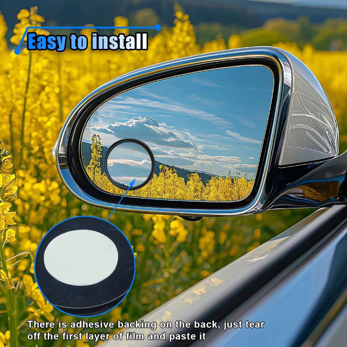 4PCS Car Blind Spot Mirror, 360° Wide Angle Convex Mirrors with Adjustable Frame, 2" Round Rear View Mirror, Adhesive HD Glass Side Mirror for Most Cars Trucks SUVs (Black)