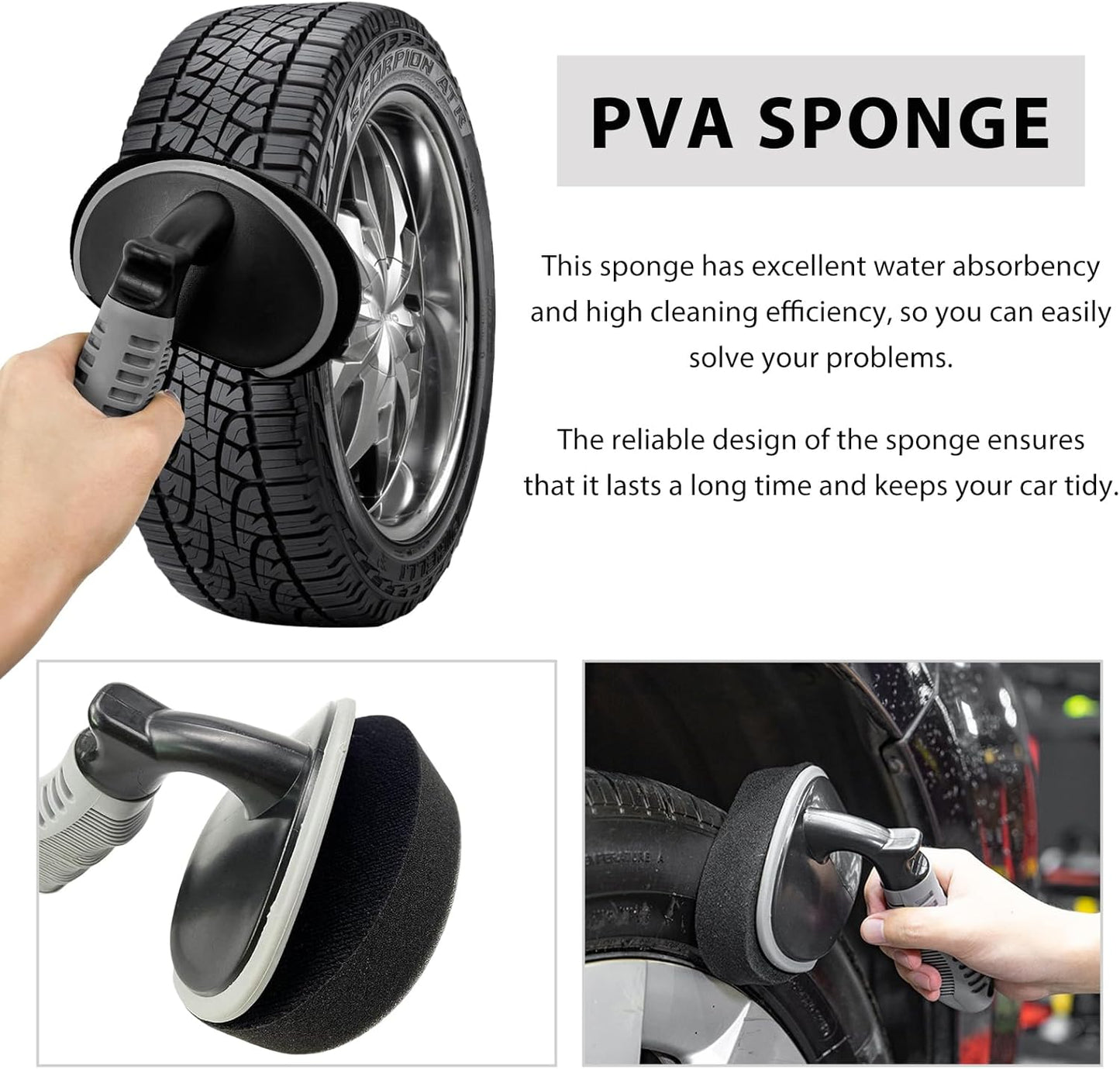 Car Tire Shine Applicator, High-Density Sponge Tyre Dressing Applicator Pad with Curved Handle, Reusable Wheel Polishing Brush Auto Detailing Foam for Applying Tire Shine (1 PCS)