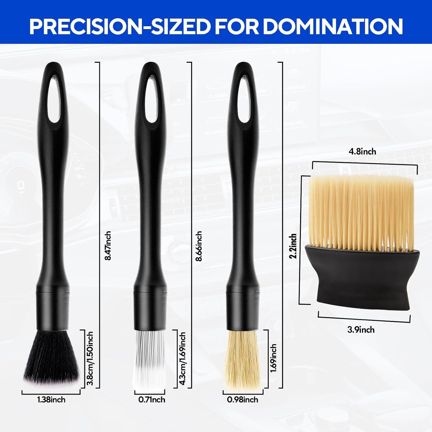 4PCS Car Detailing Brush Kit - Ultra Soft Boars Hair Car Interior Detailing Brushes, Includes 4 Different Brushes, Multi-use for Cleaning Interior or Exterior - Perfect Car Accessory Gift