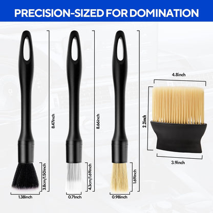4PCS Car Detailing Brush Kit - Ultra Soft Boars Hair Car Interior Detailing Brushes, Includes 4 Different Brushes, Multi-use for Cleaning Interior or Exterior - Perfect Car Accessory Gift