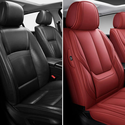 MINGBRON Car Seat Cover Full Set, Leather Car Seat Cover, Waterproof Seat Covers, Car Seat Cushion, Nappa Leather Seat Covers Car Seat Protector Universal Fit Most Cars Black