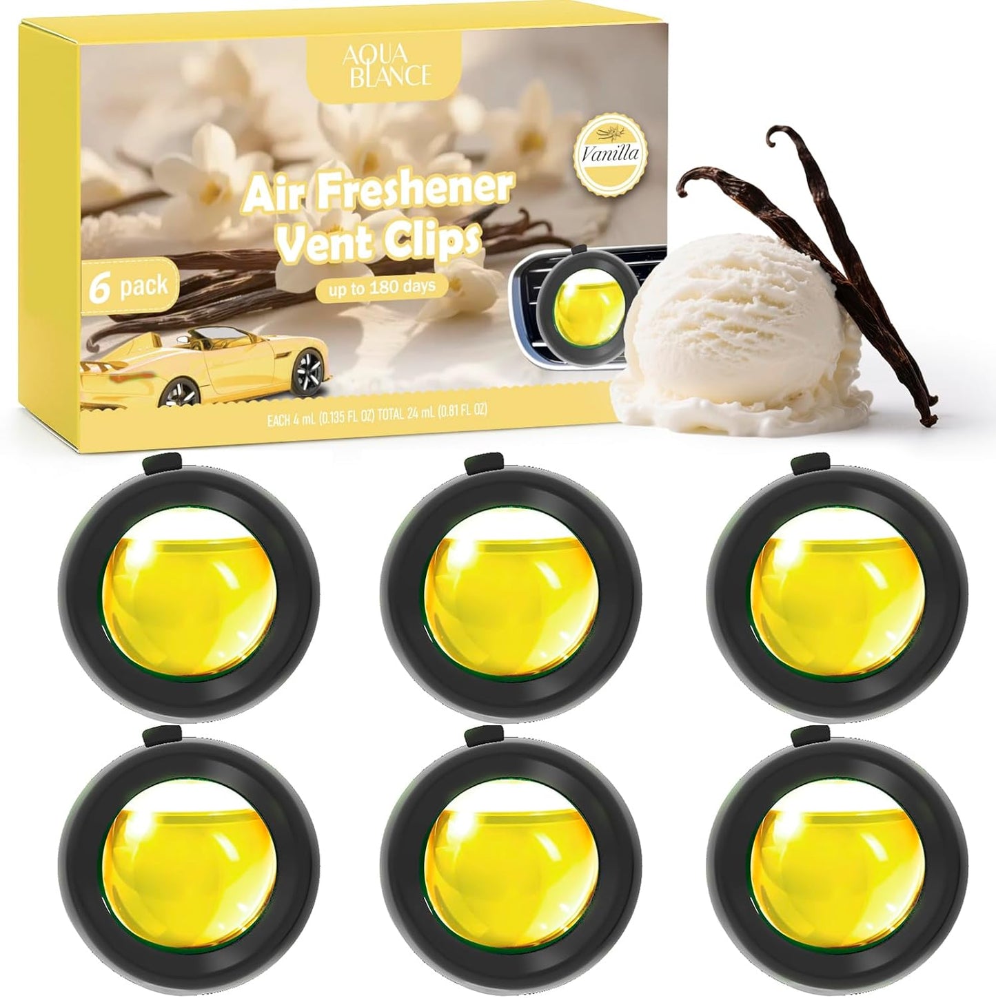 Car Air Freshener Vent Clips, Ocean Scent, 6 Pack, Long Lasting Scent Up to 180 Days, Car Fresheners