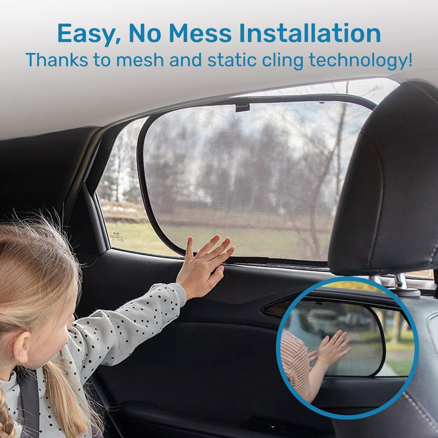 Enovoe Car Window Shades for Baby (4 Pack) - 21"x14" - Sun Shade Blocker, Cling - Glare Shield and UV Rays Protection for Your Child - Side Windows Screens for SUV- Mesh Window Shades for Car Baby