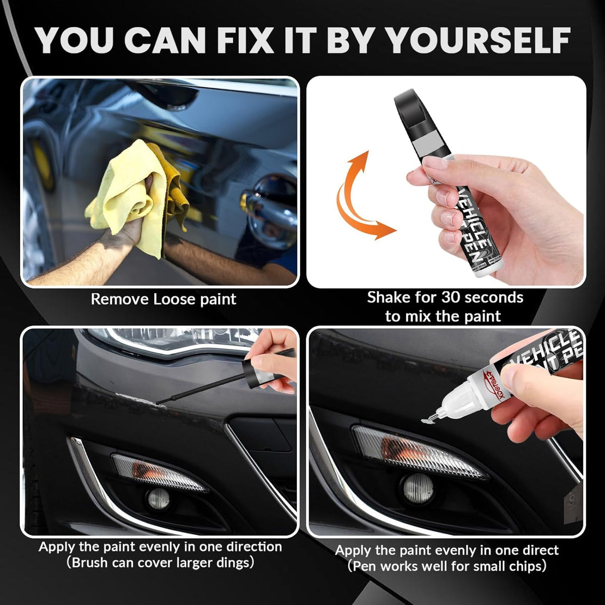 Black Touch Up Paint for Cars, Color Accurate Car Touch Up Paint, Professional Automotive Scratch Repair, Lasting Auto Scratch Remover, Quick Dry, Easy to Use, Safe and Waterproof, Versatile Use
