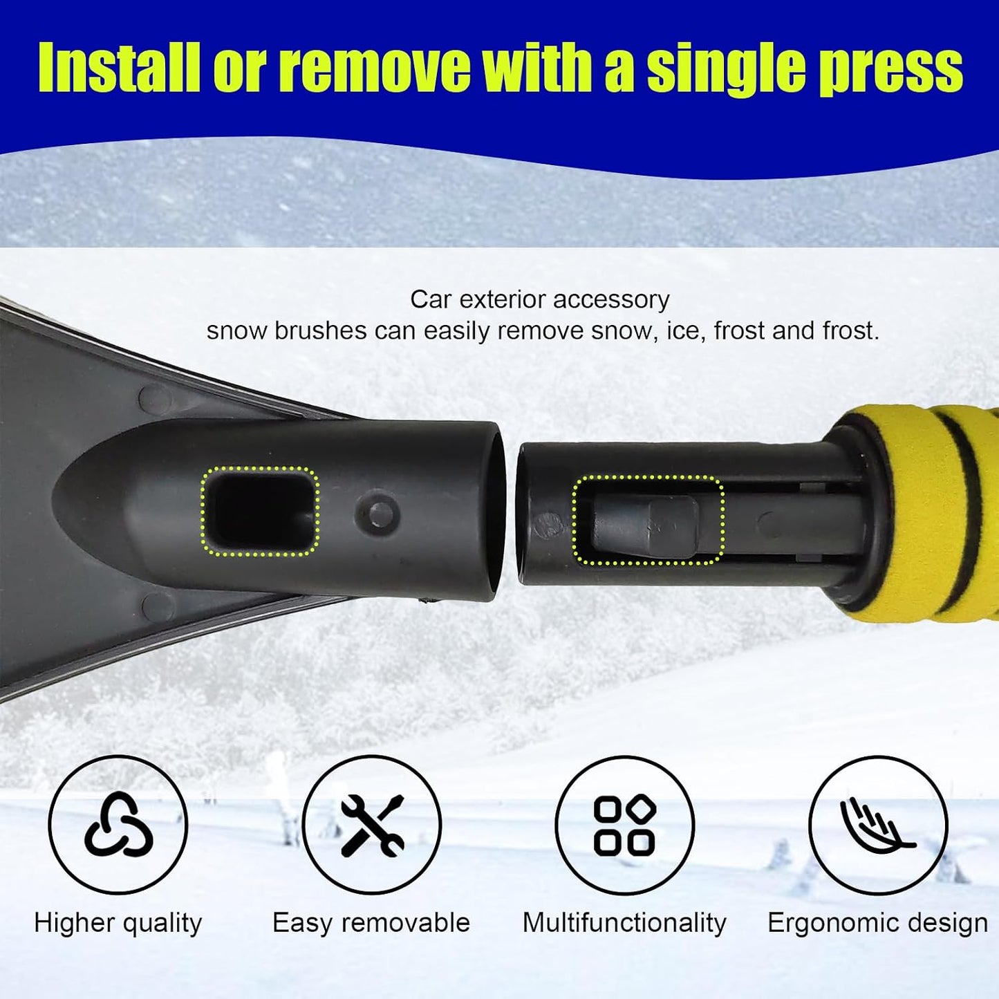 Dickno 24 Inch Car Snow Scraper and Brush, Detachable Scratch Free Ice Scraper with Ergonomic Foam Grip, Universal Winter Snow Removal Tool for Car Windshield Window (Black)