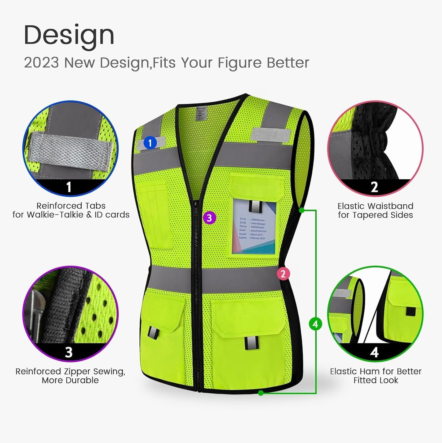 Reflective Vest for Women, Mesh Womens Safety Vest with 11 Pockets and Zipper, Hi Vis Neon Construction Work Vest for Lady Surveyors/Workers, Snugly-Fitted, ANSI Compliant (U-Yellow, S)