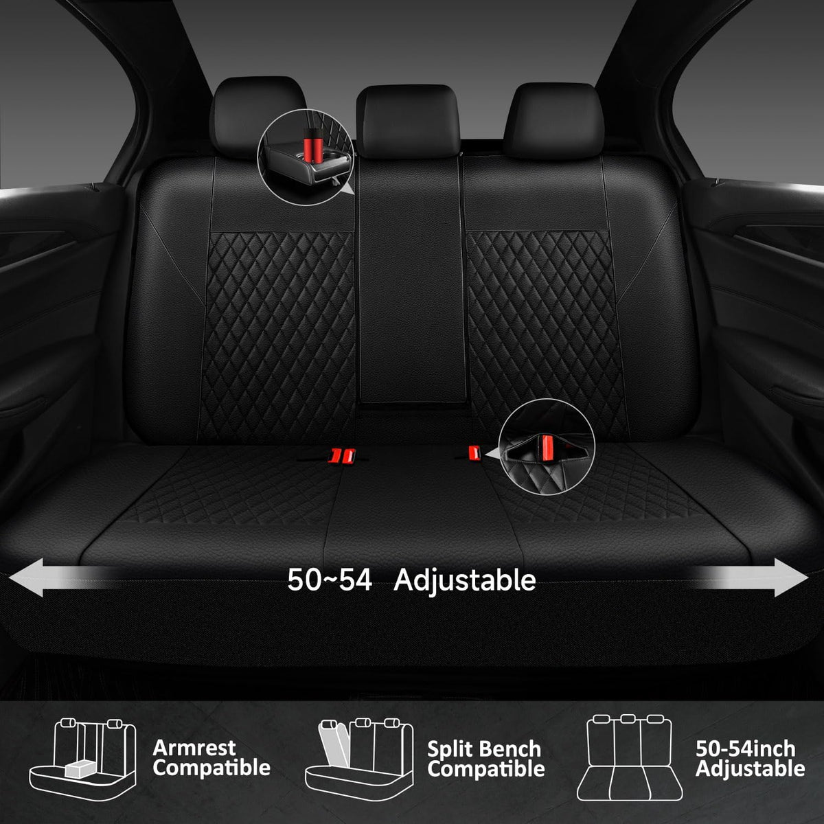CAR PASS Quilting Leather Seat Cover Two Front Seats Only, Universal Fit Automotive Front Seat Covers Waterproof Deluxe PU Premium Vinyl Luxury for Cars Sedan Van SUV Airbag Compatible 2 Pieces,Black