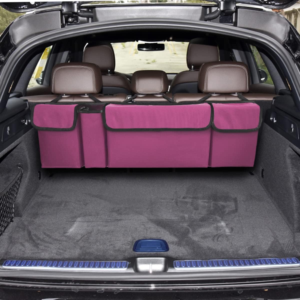AUCELI Car Trunk Organizer, Backseat Hanging Large Storage with Adjustable Straps, Waterproof Collapsible Cargo Bag with 4 Pockets, Sturdy Space Saver Frees Trunk Floor for SUV, Truck, MPV