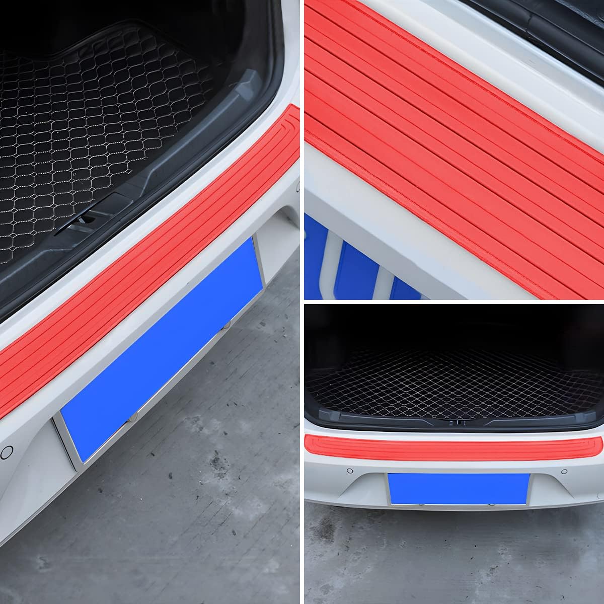 Car Rear Bumper Protector Guard, Anti-Scratch Abrasion Rubber Trunk Door Entry Sill Guard, Non-Slip Vehicle Trim Cover Protection Strip, Car Accessories for Most Cars and SUV (Black/Red/35.4" x2.7)